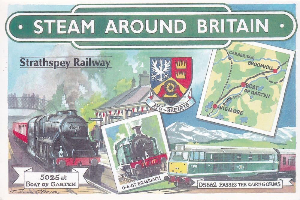 Strathspey Railway Boat Of Garten Train Map Cairngorms Postcard