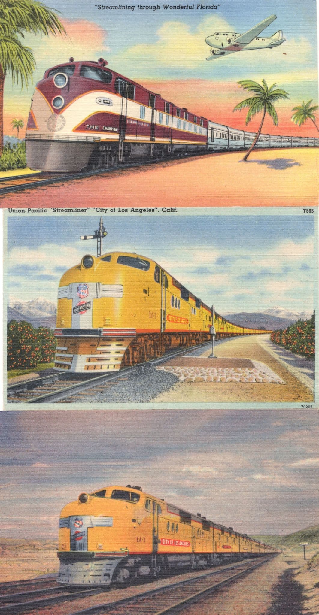 Streamlining Through Wonderful Florida Union Pacific Railroad 3x USA Linen Postcard s