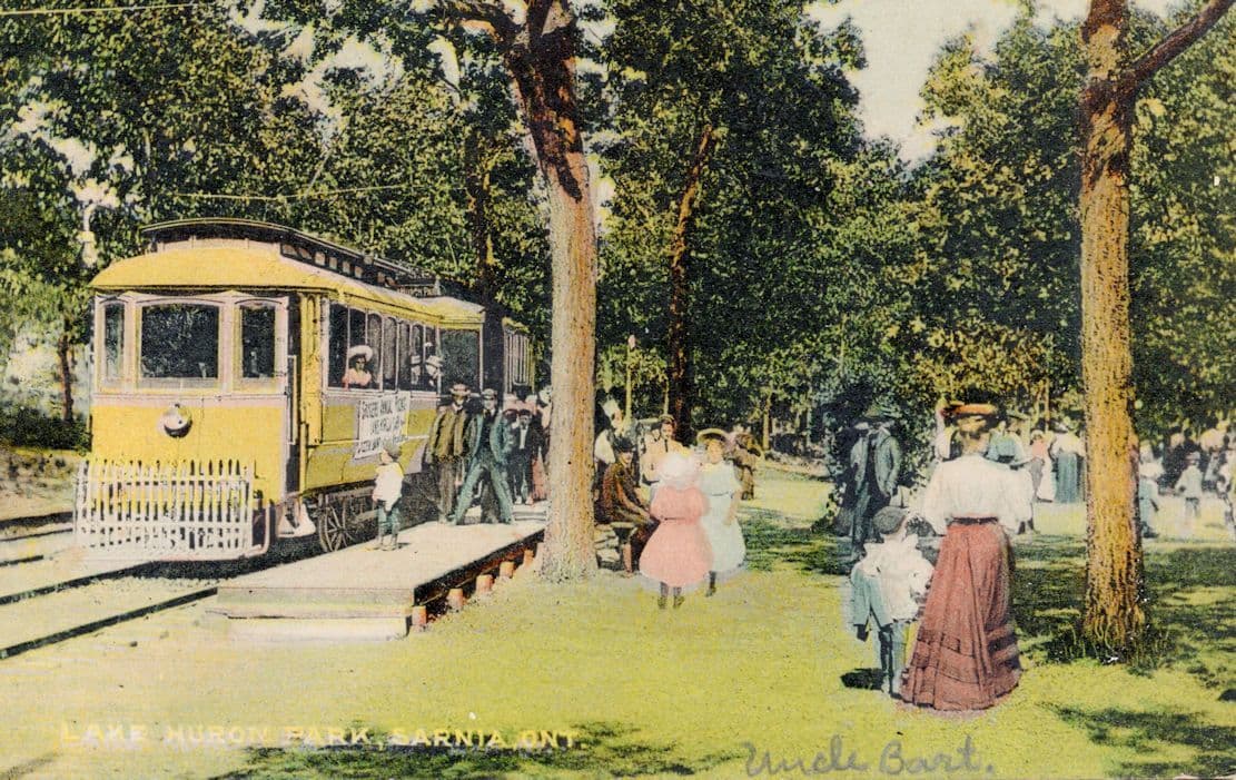 Street Car Trolley Lake Huron Park Sarnia Ontario Canada Old Postcard