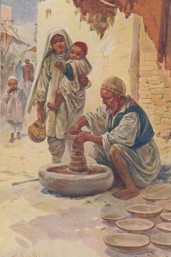 Street Pottery Potter Indian Making India Antique Oilette Painting Old Postcard