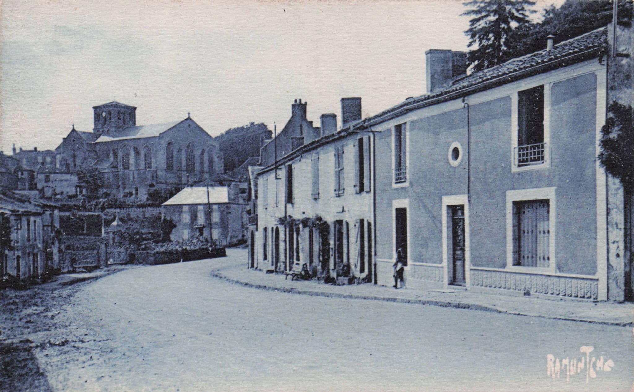Street Scene at Pouzauges Rare 1930s French Antique Postcard
