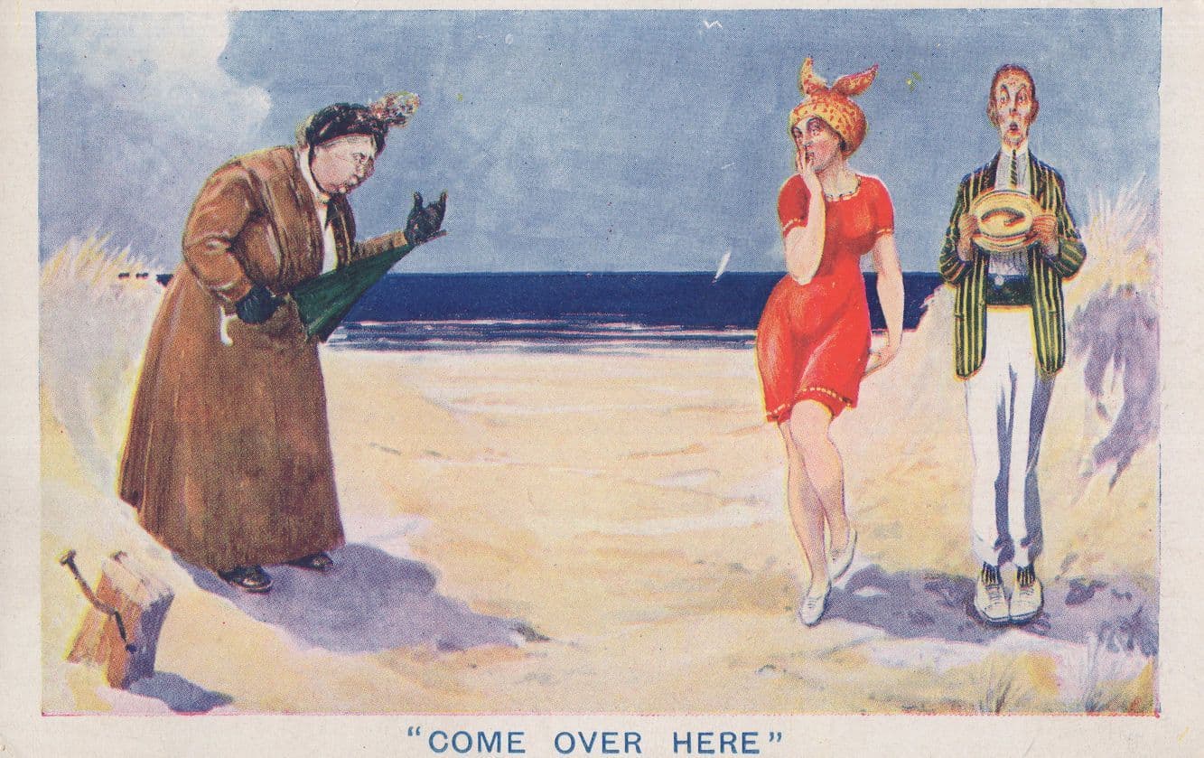 Strict Old Lady Come Over Here Edwardian Beach Comic Postcard