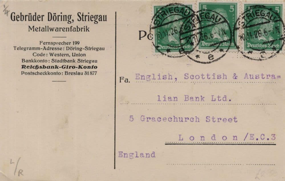 Striegau Metal Works Factory Germany Old Advertising Postcard