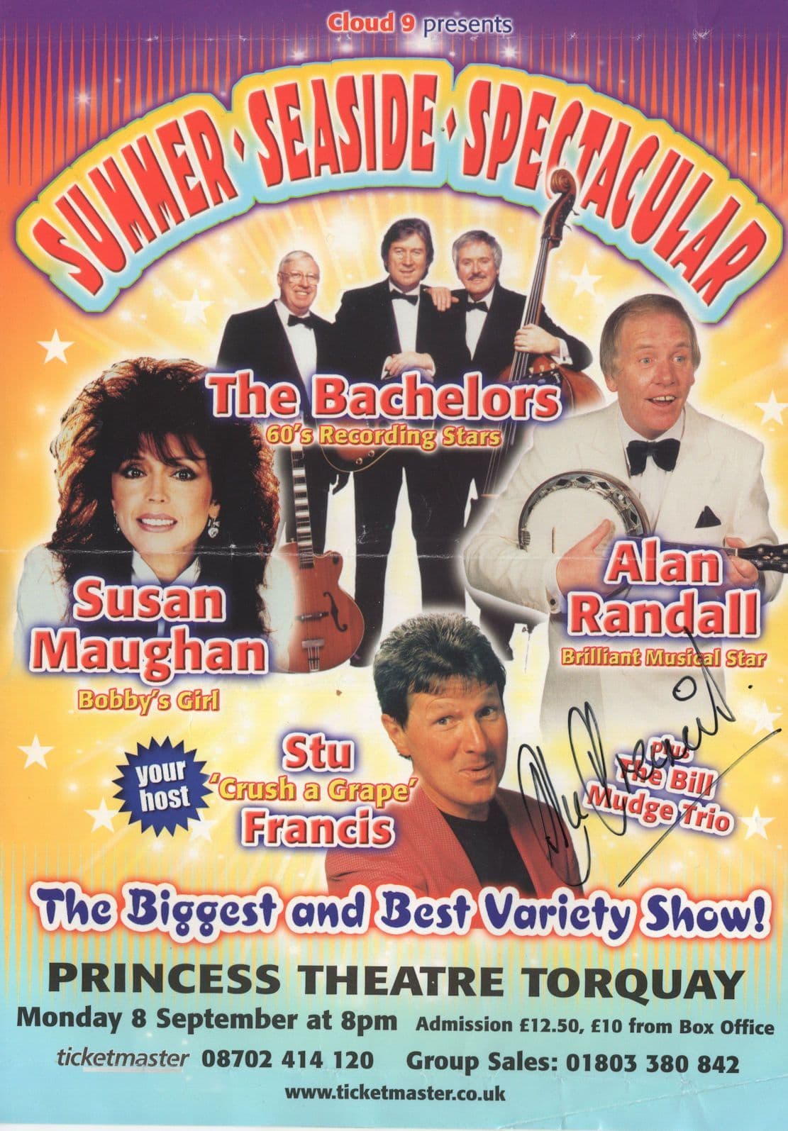 Stu Francis Comedian Hand Signed Folded Theatre Flyer