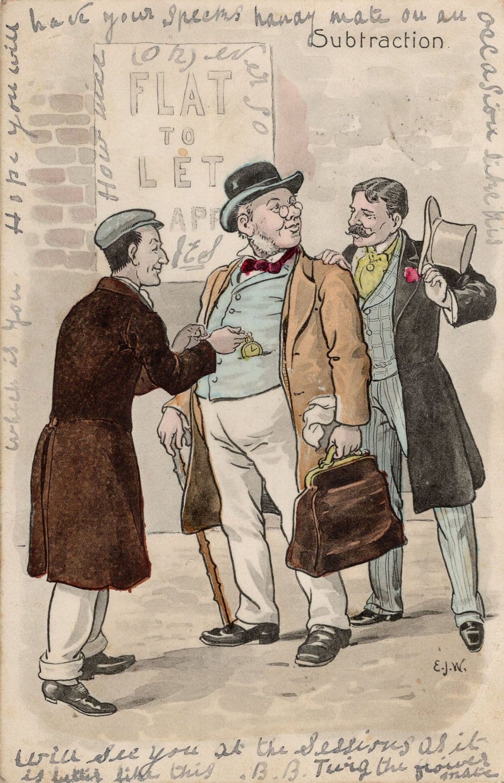 Subtraction Flat To Rent Landlord Tenant Old Comic Postcard