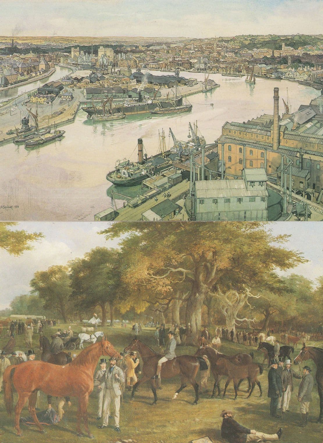 Suffolk Show Ipswich Port From Gas Holder 2x Suffolk Painting Postcard s