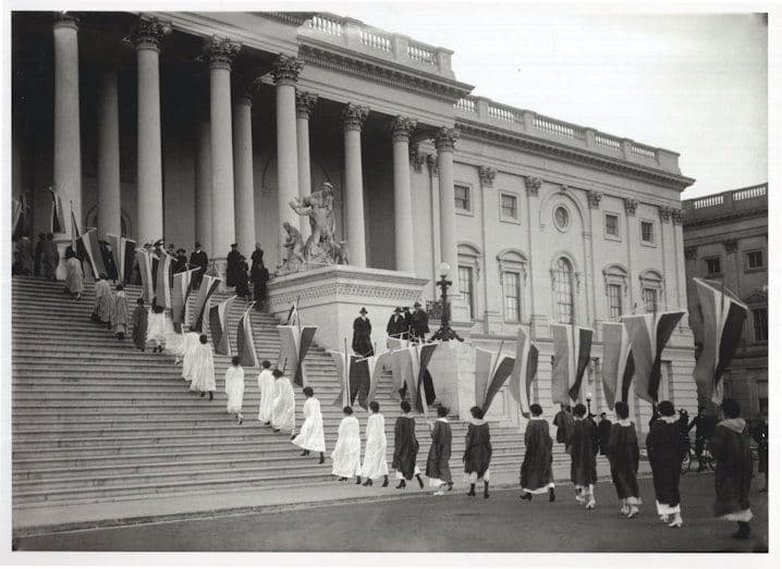 Suffragette Women March Carrying Banners US Capitol Steps Postcard