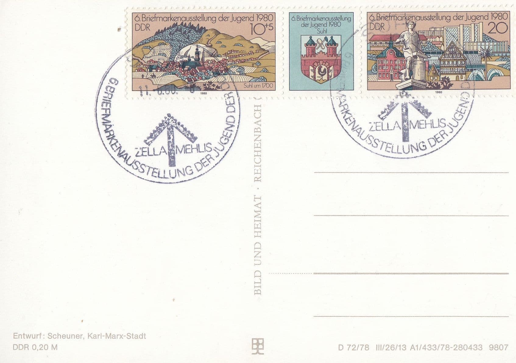 Suhl German Germany Map Karte & Great Postmark Postcard