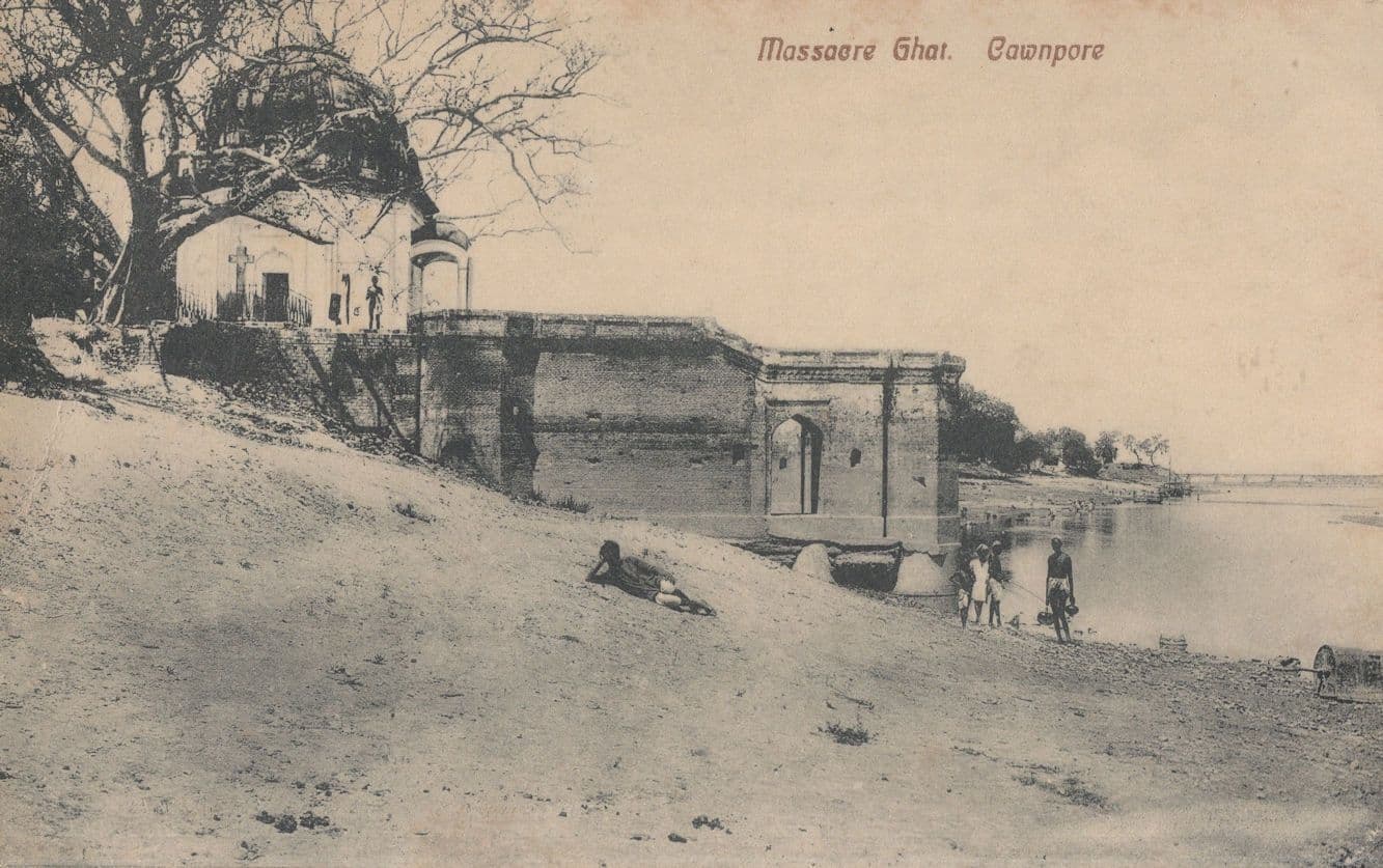 Sunbathing at Massacre Ghat Cawnpore Kanpur Antique Rare Indian Postcard