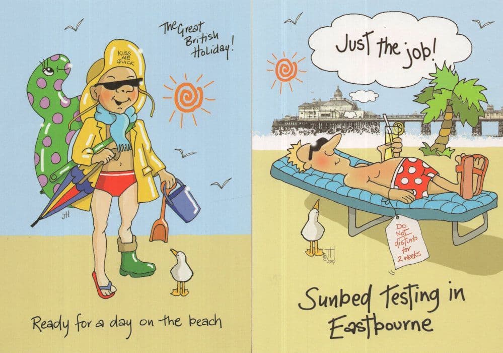 Sunbed Testing At Eastbourne Kiss Me Quick Hat 2x Comic Postcard s