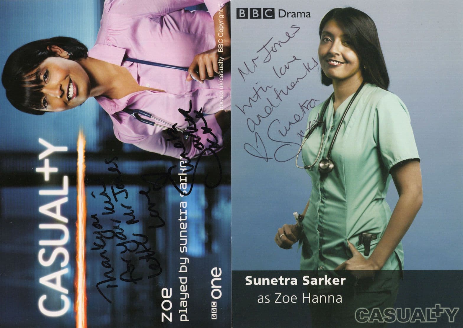Sunetra Sarker Holby City 2x Hand Signed Cast Card Photo s