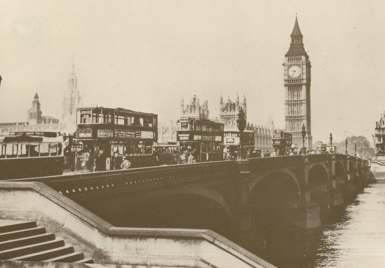Sunlight Soap 1931 Bus at Westminster Bridge London Postcard