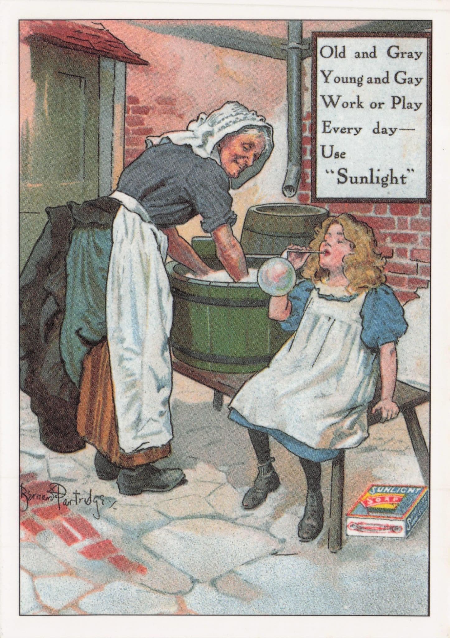 Sunlight Soap Washing Bowl Laundry Advertising Postcard
