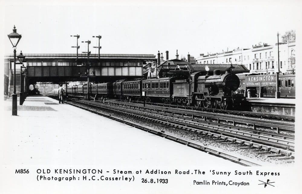 Sunny South Express Train Addison Road Kensington in 1933 RPC Postcard