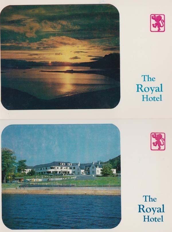 Sunset at Royal Hotel Ullapool Rosshire Ardmair Bay 2x 1970s Souvenir Postcard s