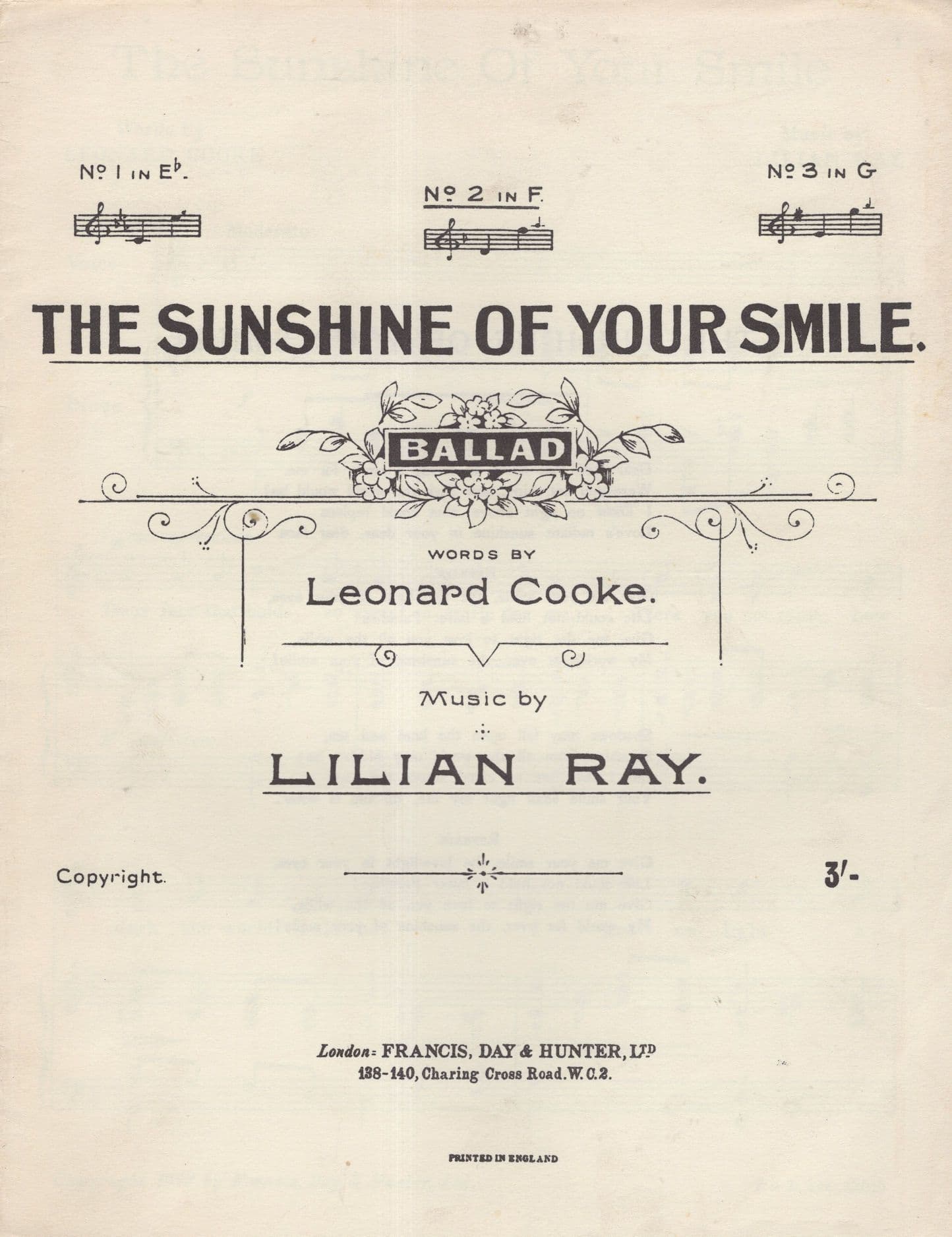 Sunshine Of Your Smile Lilian Ray Vintage Sheet Music