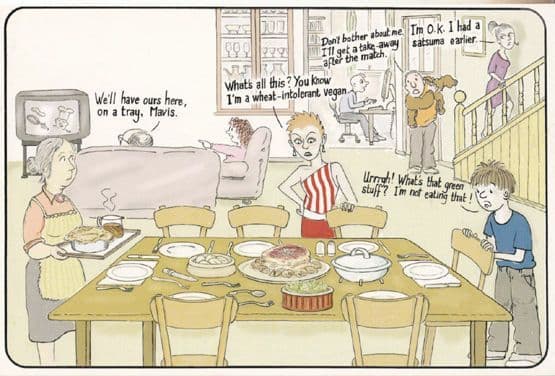 Super Food Fussy Green Organic Satsuma Family LARGE 8x5 Comic Humour Postcard