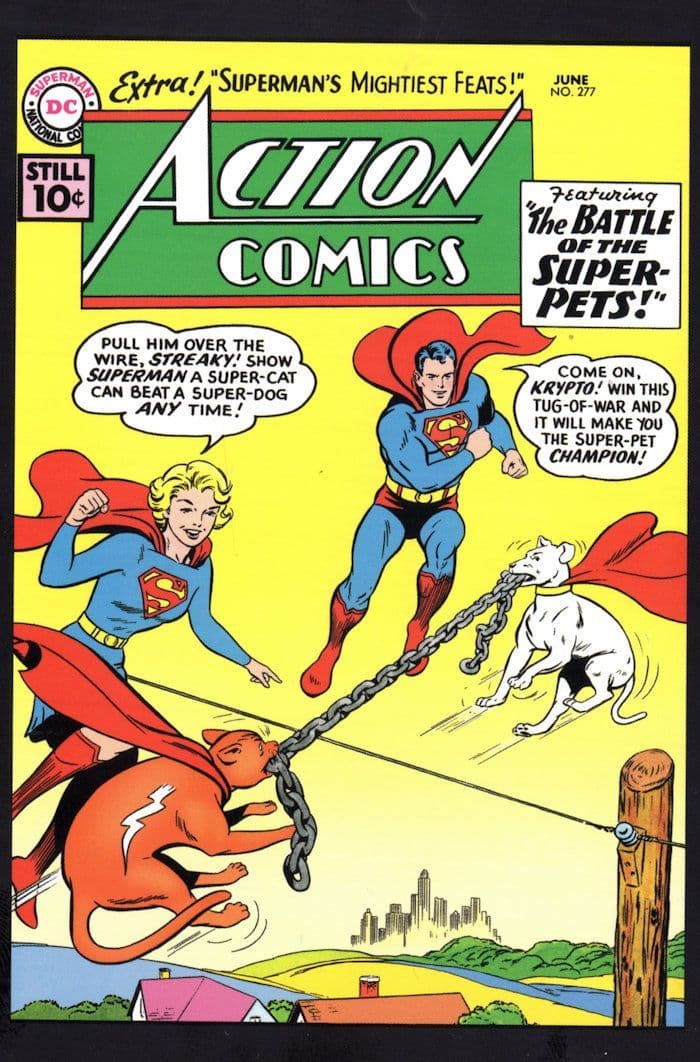 Superman Dogs Tug Of War Action 1960s DC Comic Postcard