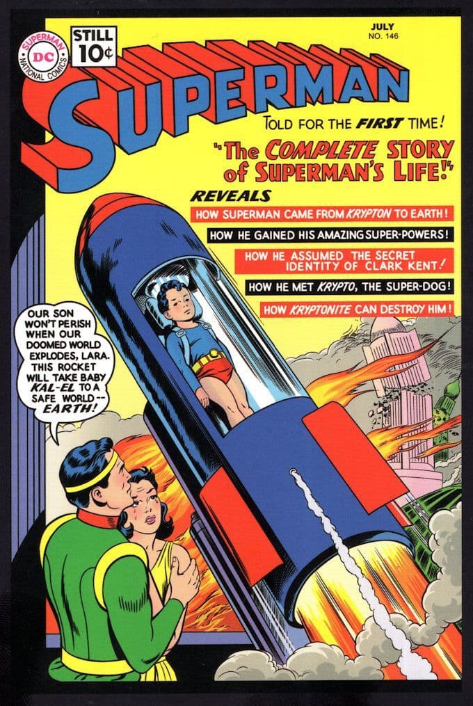 Superman Origins Of Superboy Arriving To Earth DC Comic Book Postcard