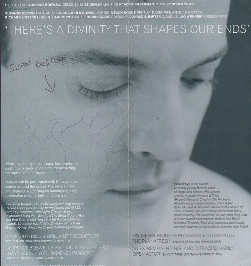 Susan Bertish of David Bowie Movie The Hunger Hamlet Hand Signed Theatre Flyer