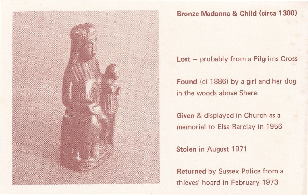 Sussex 1973 Police Policeman Hoard Madonna & Child Postcard