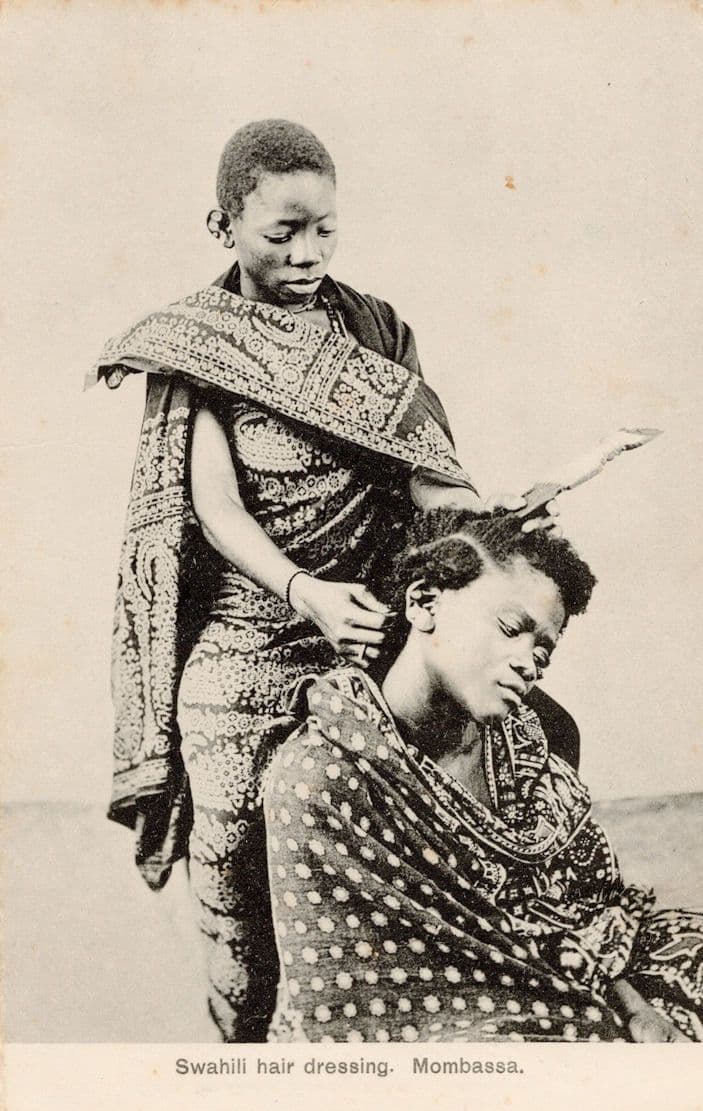 Swahili Hair Dressing Hairdresser Kenya African Antique Postcard