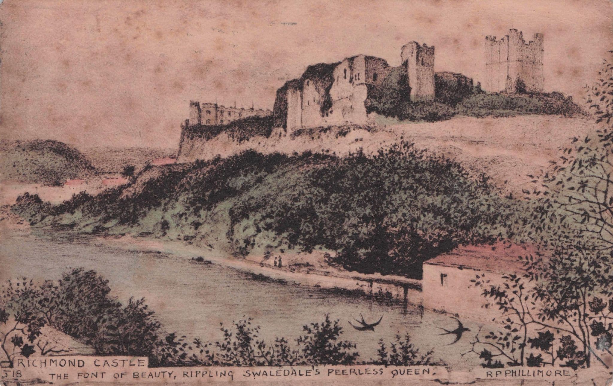 Swaledale Queen at Richmond Castle Surrey Phillimore Art Postcard