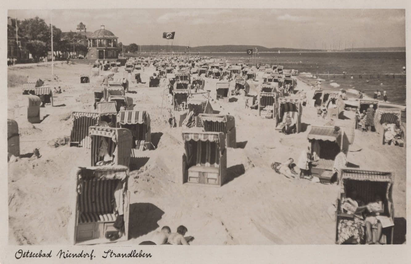 Swastika Flags Flying at Ostseebad Niendorf German RPC War Postcard