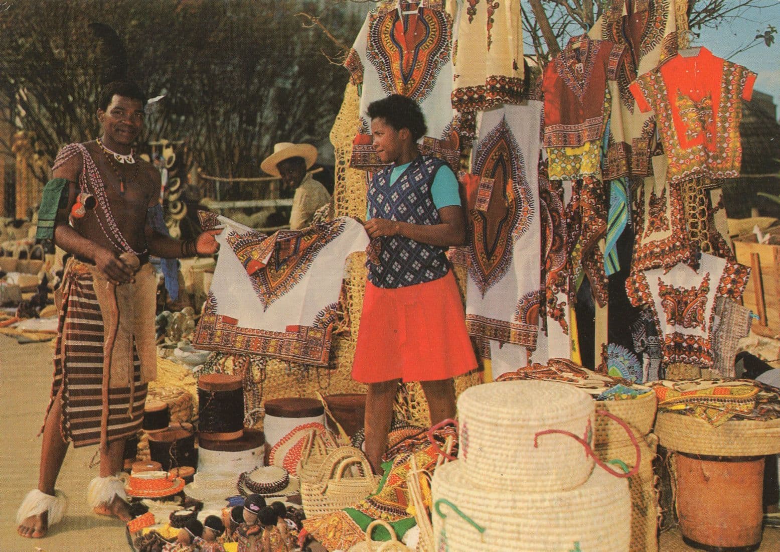Swazi Crafts Craftmanship African Toy Doll Drums Tourist Dealer Postcard