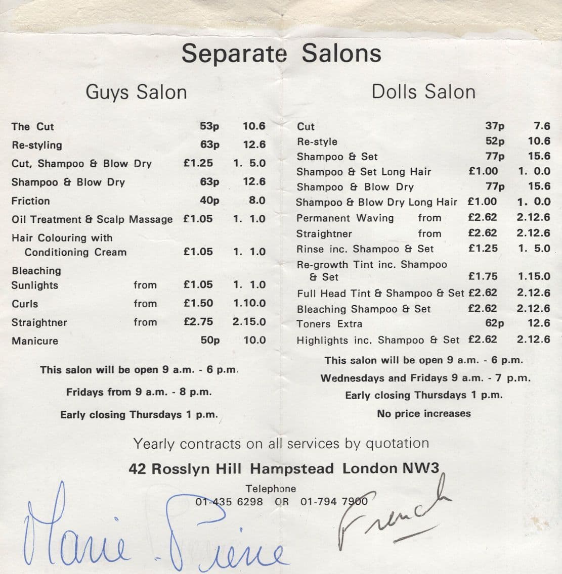Sweeney Todd Hairdressers Hampstead London Price Guide Signed