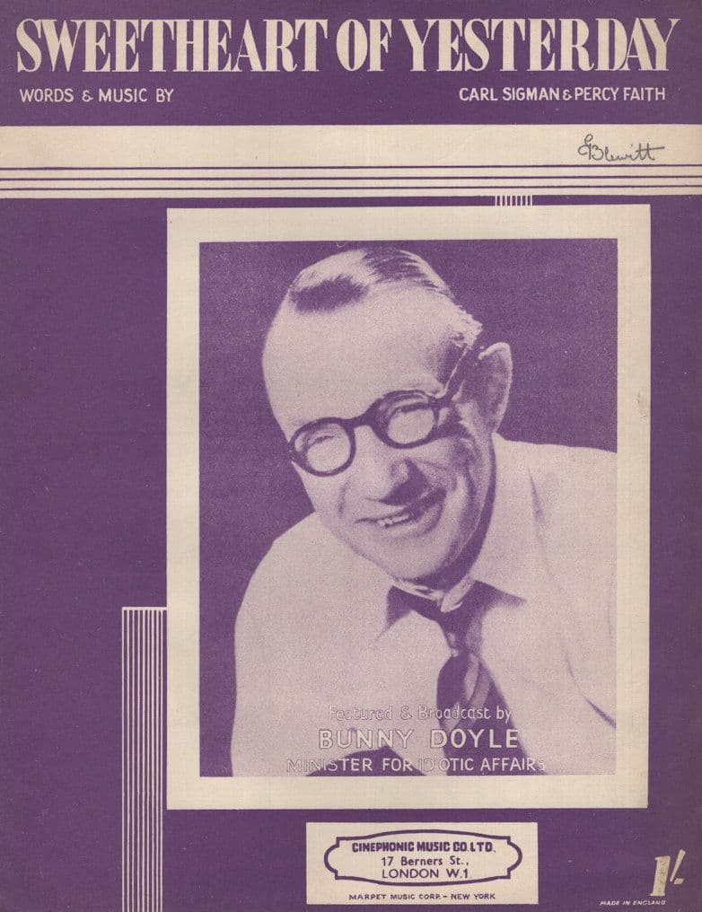 Sweetheart Of Yesterday Bunny Doyle 1950s Sheet Music