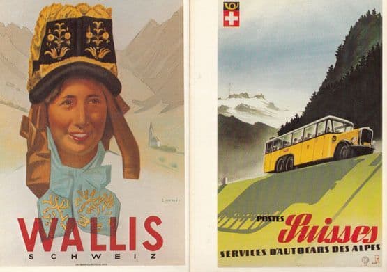 Swiss 1930s Switzerland Coach Alps Coaches Tours Advertising Transport Postcard
