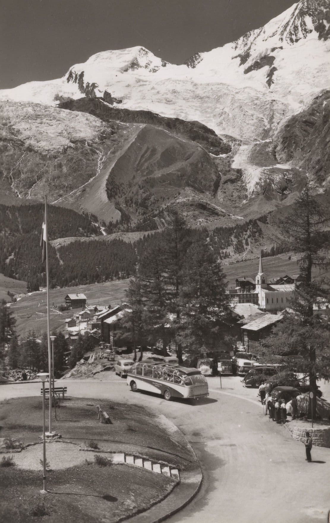 Swiss Bus at Saas-Fee Alphubel Coach Old Real Photo Postcard