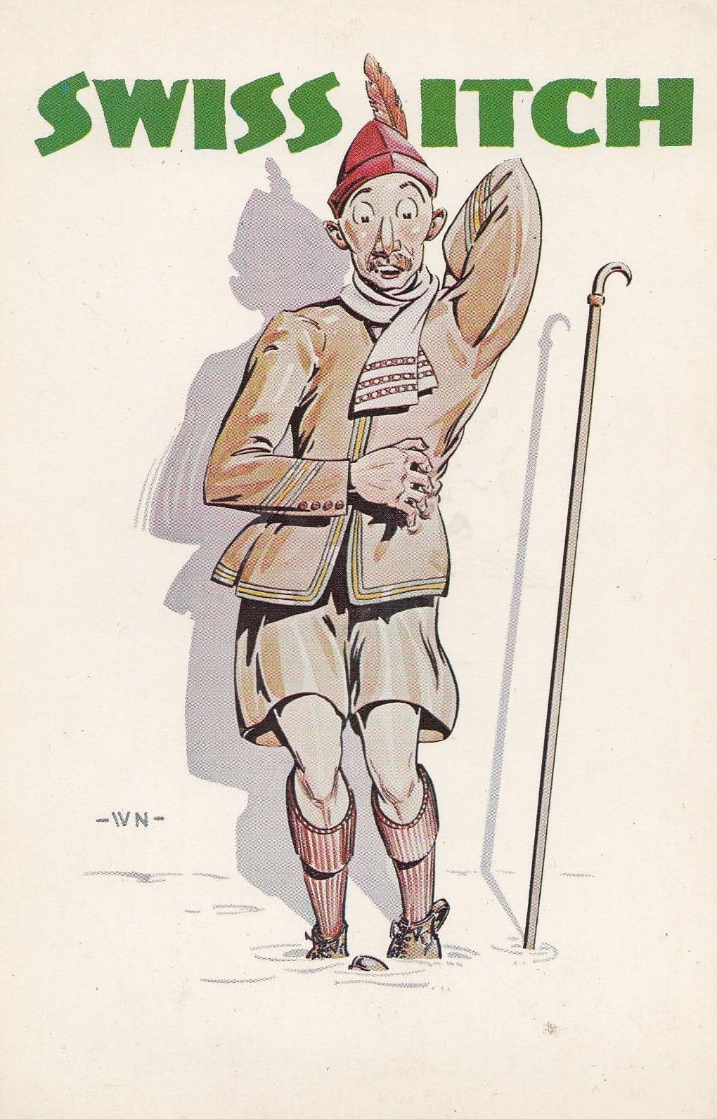 Swiss Itch Itchy Back Old Comic Postcard