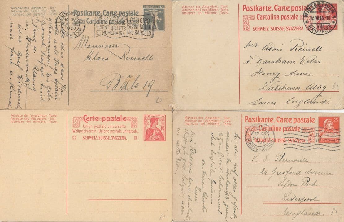 Switzerland 4x Antique Postcards Stationary Incl WW1