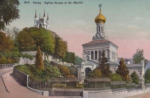 Switzerland Swiss Vevey Eglise St Martin Antique Colour Postcard