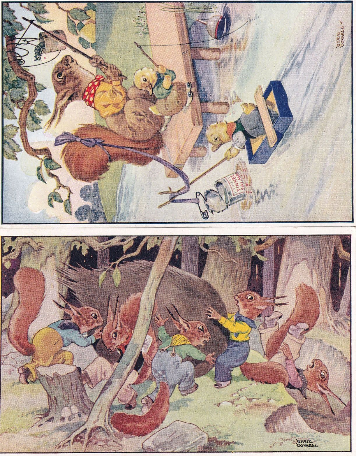 Swuirrelquins Fishemans Luck Squirrels Xmas Winter 2x Postcard s