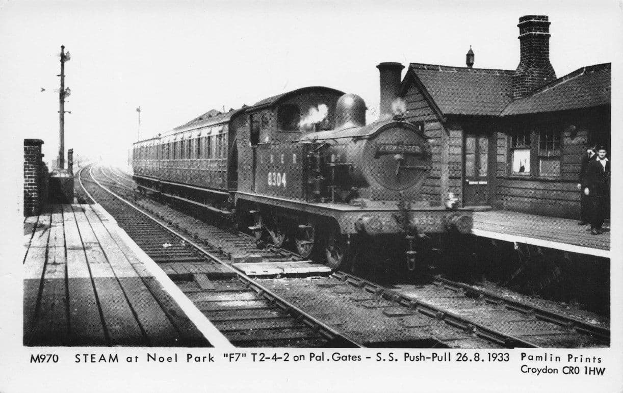 T2-4-2 F& Train at Noel Park Station in 1933 Pamlin Prints Railway RPC Postcard