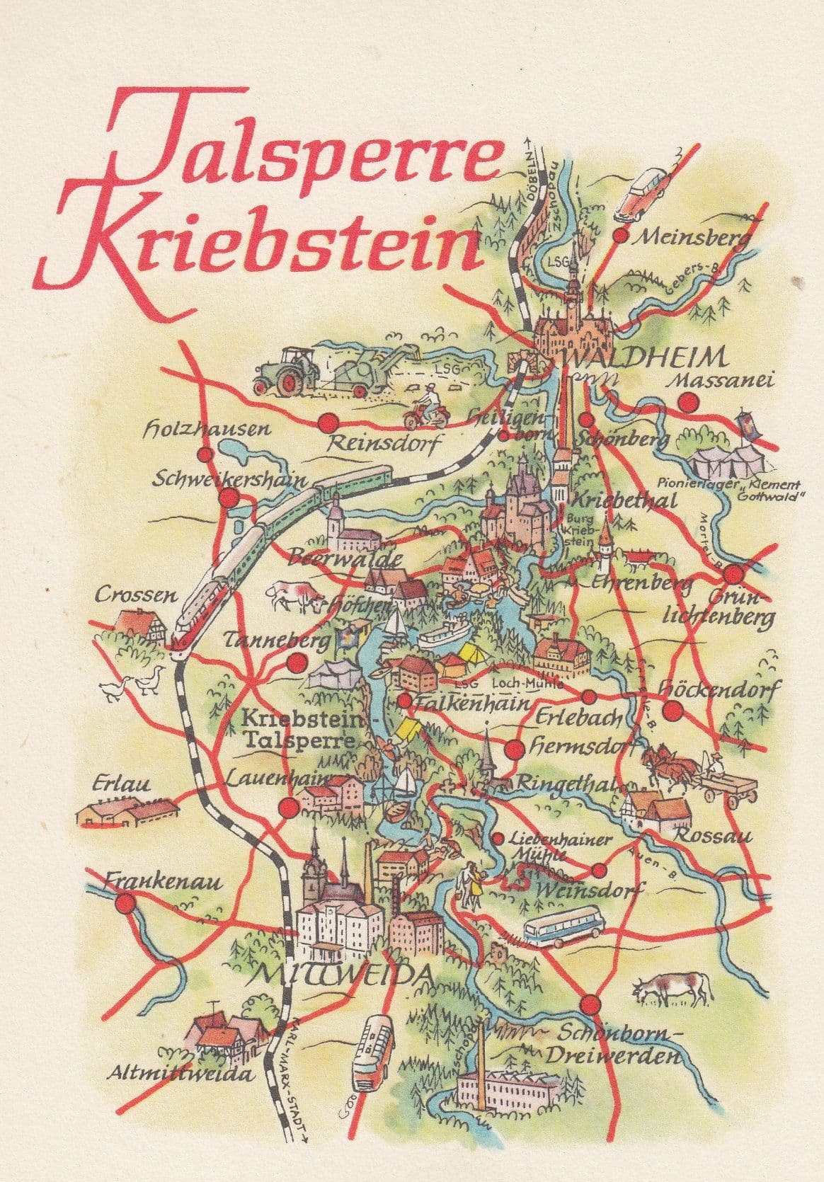 Talsperre Kriebstein Saxony Dam Waldheim Mittweida German Karte Map Postcard