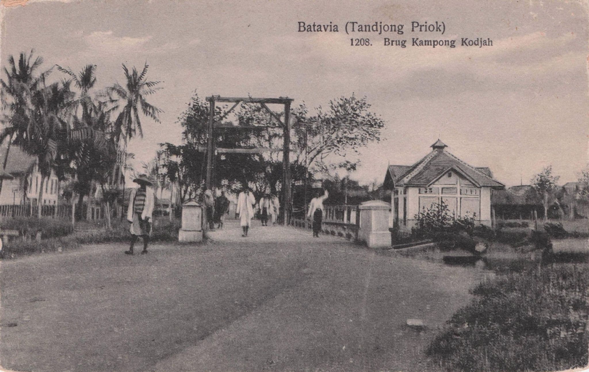 Tandjong Priok Brug Kampong Kodjah Indonesia Antique Postcard
