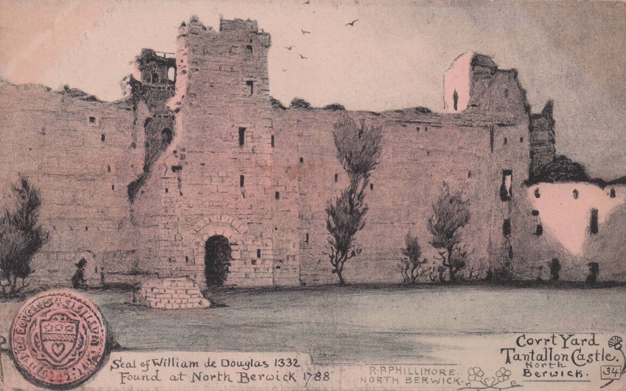 Tantallon Castle 1332 William De Douglas Seal Phillimore Old Postcard