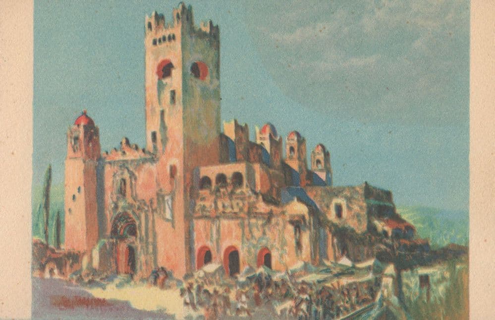 Tarazona Church & Market Oleo De Salvador Mexican Art Postcard