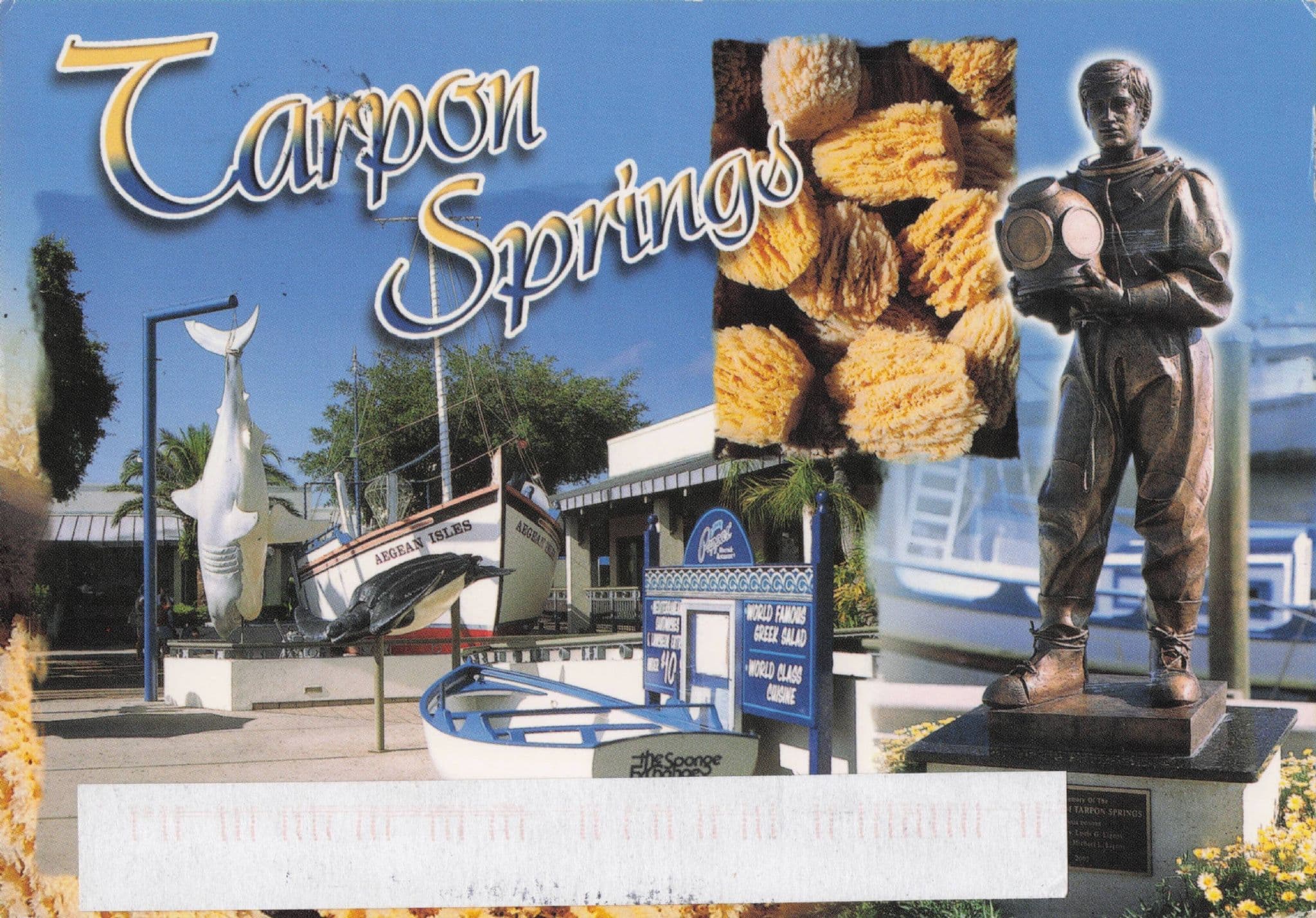 Tarpon Springs Greek Sponge Diver Uniform Statue USA Boat Postcard