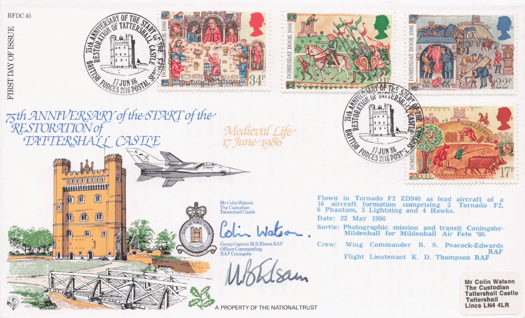 Tattershall Castle Restoration Colin Watson 1986 Hand Signed FDC