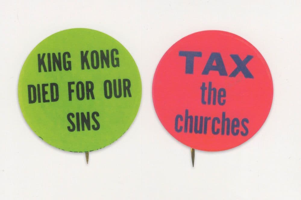 Tax The Churches Religion Religious Comic Badge Button Postcard
