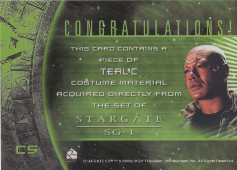 Teal C REAL Stargate SG-1 Costume Outfit Prop Photo Limited Card