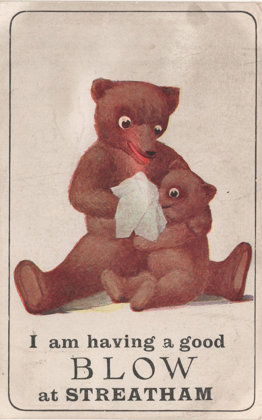Teddy Bear Cold at Streatham South London Antique Rare Postcard