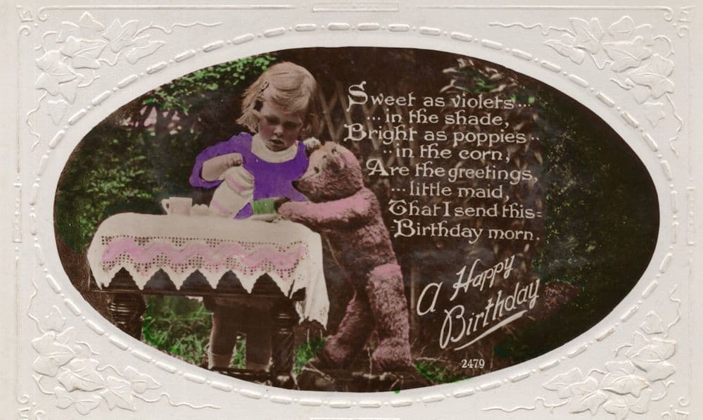 Teddy Bear Comes To Life Real Photo Picnic Birthday Old Postcard