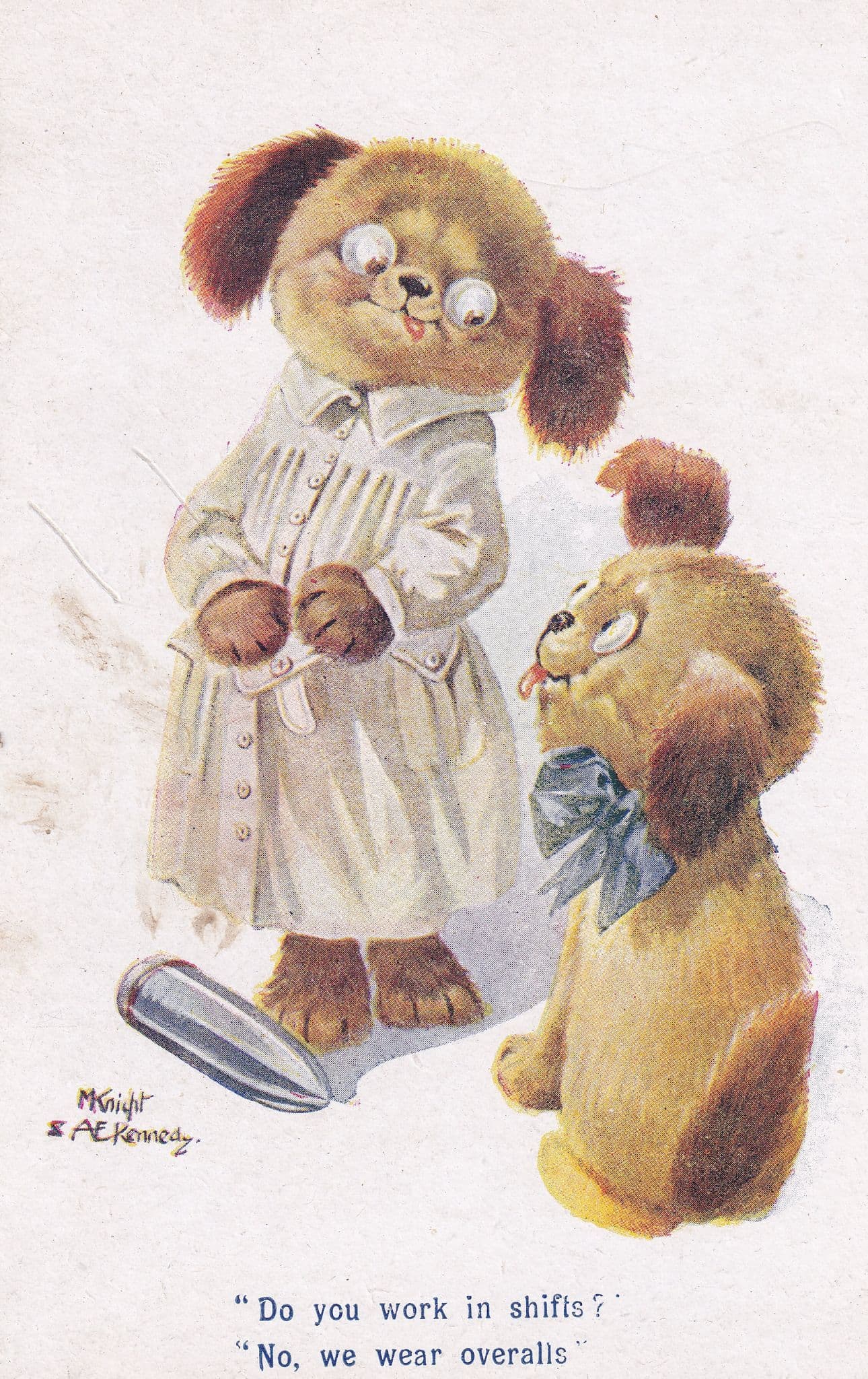 Teddy Bear Factory Workers Uniforms Antique Comic Postcard