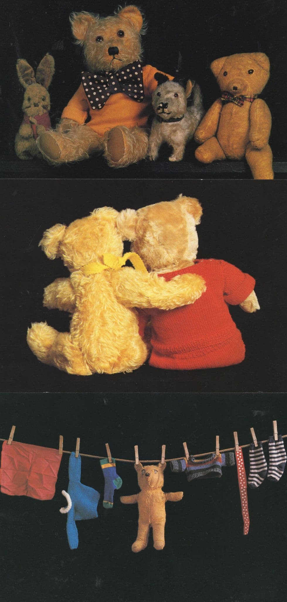 Teddy Bear Hanging On Washing Line 3x Postcard s
